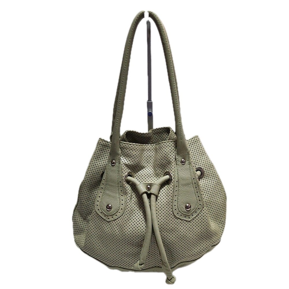Innue Leather Hobo Shoulder Handbag Light Green In Excellent Condition
